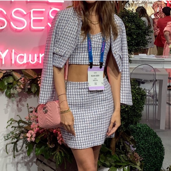 3 piece set Amanda uprichard revolve tweed skirt blazer crop top old money - Picture 5 of 6